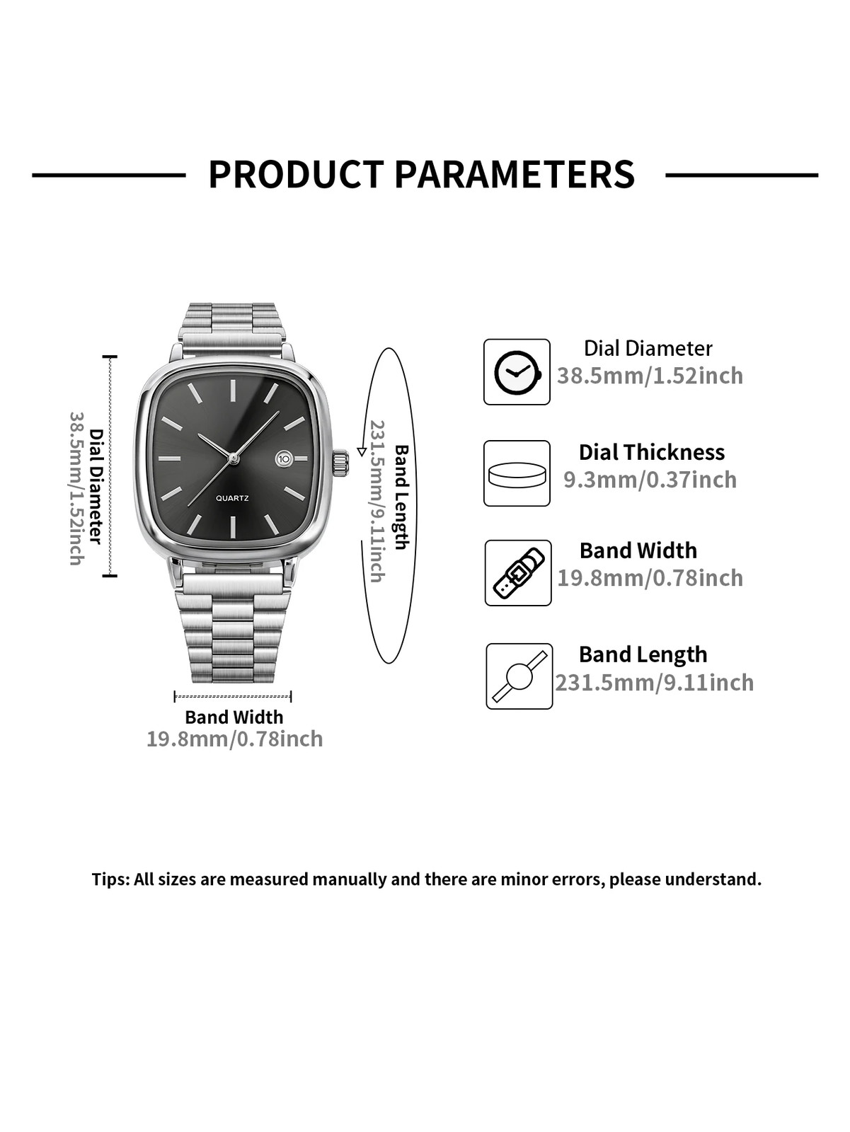 Modern minimalist square watch Business mens metal watch stainless