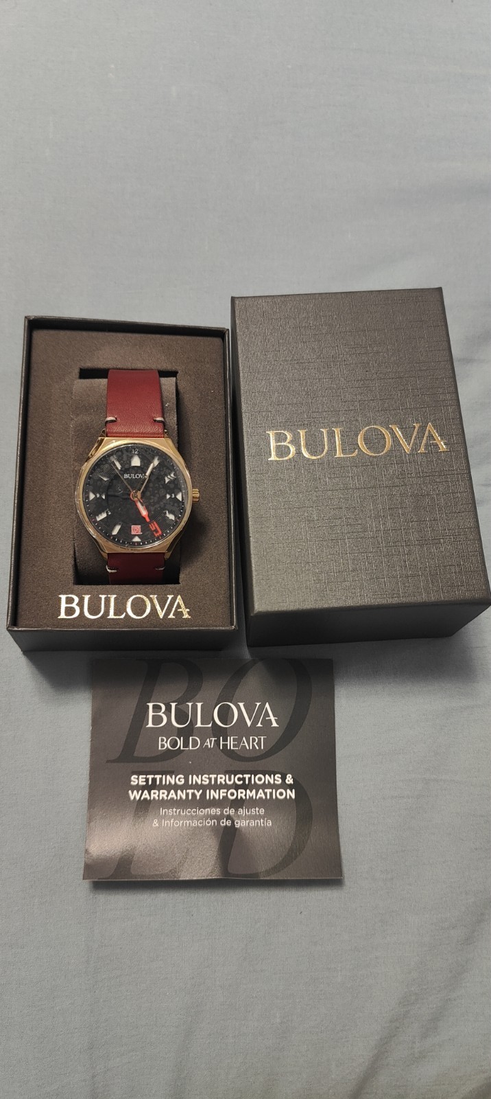 BULOVA 40mm MEN’S PERFORATED PANELS FRANK LLOYD WRIGHT BURGUNDY LEATHER 97A192