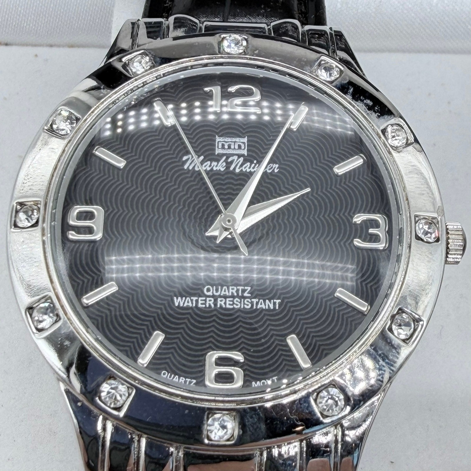 Mark Naimer Celebrity Couples Unisex Quartz Leather Black Crystal Watch Set