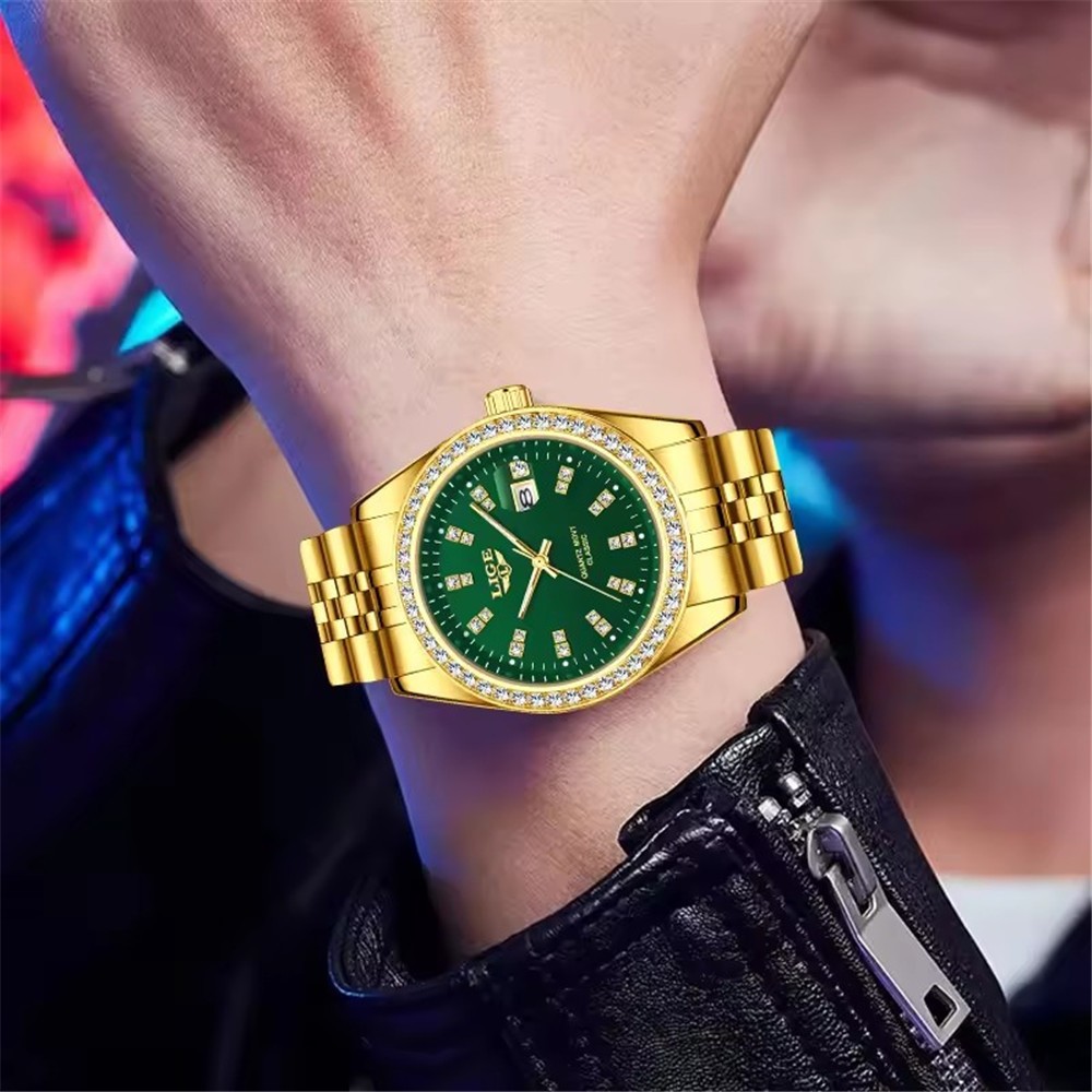LIGE Men Quartz Watch Luxury Gold Steel Wristwatch Male Calendar Date Watches