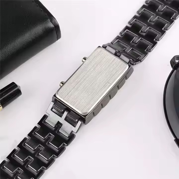 LED Digital Watch, Black & Blue Stainless Steel Lava Style, Samurai Bracelet