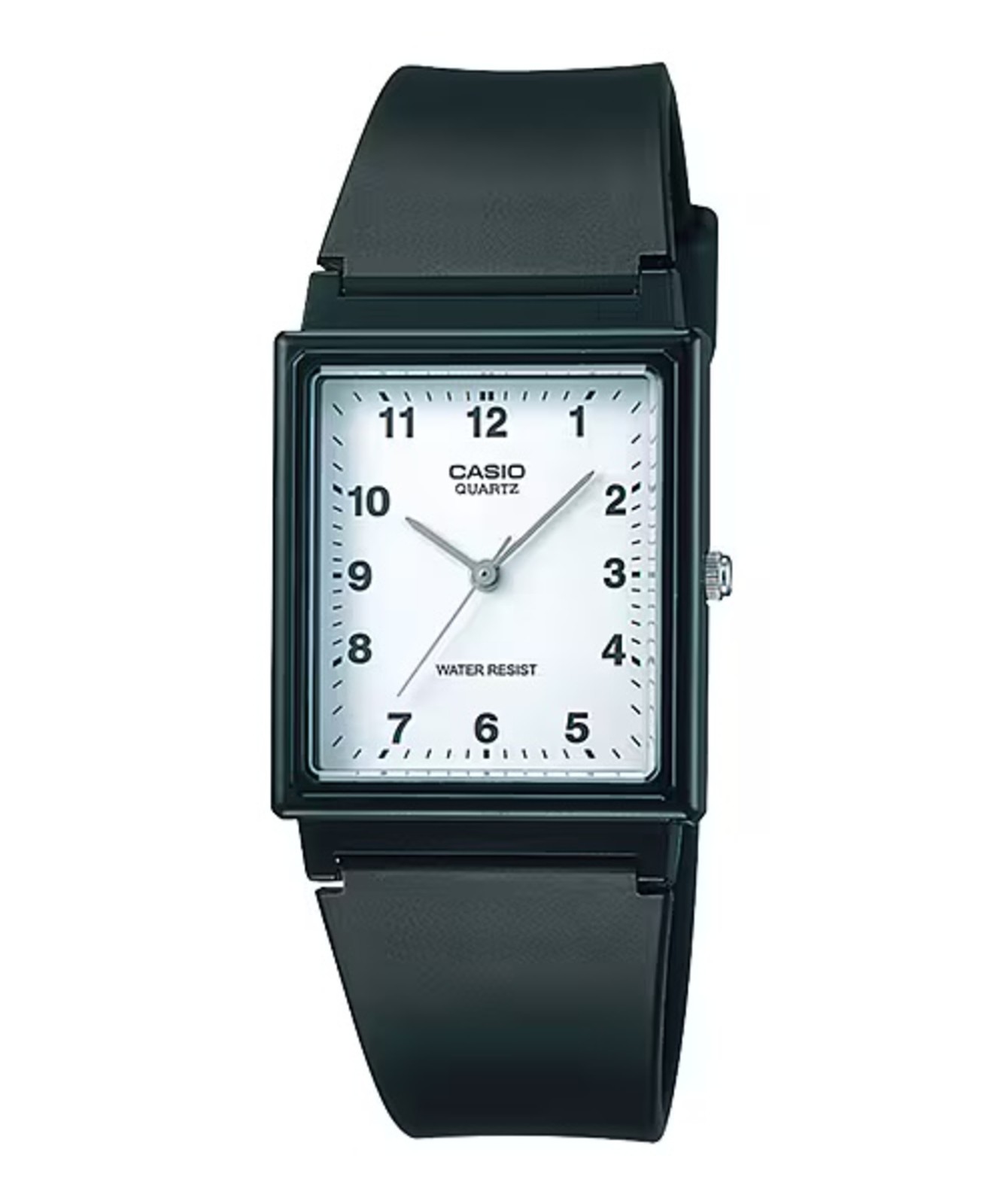 Casio Men’s Black Rectangular Analog Watch with White Dial – MQ-27-7B
