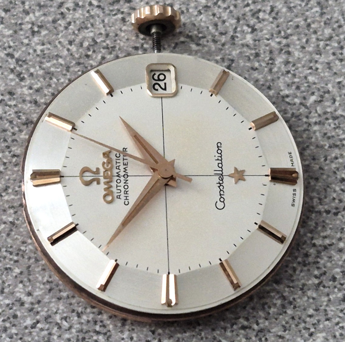 RARE Omega constellation ROSE GOLD pie-pan dial and completed running movement.
