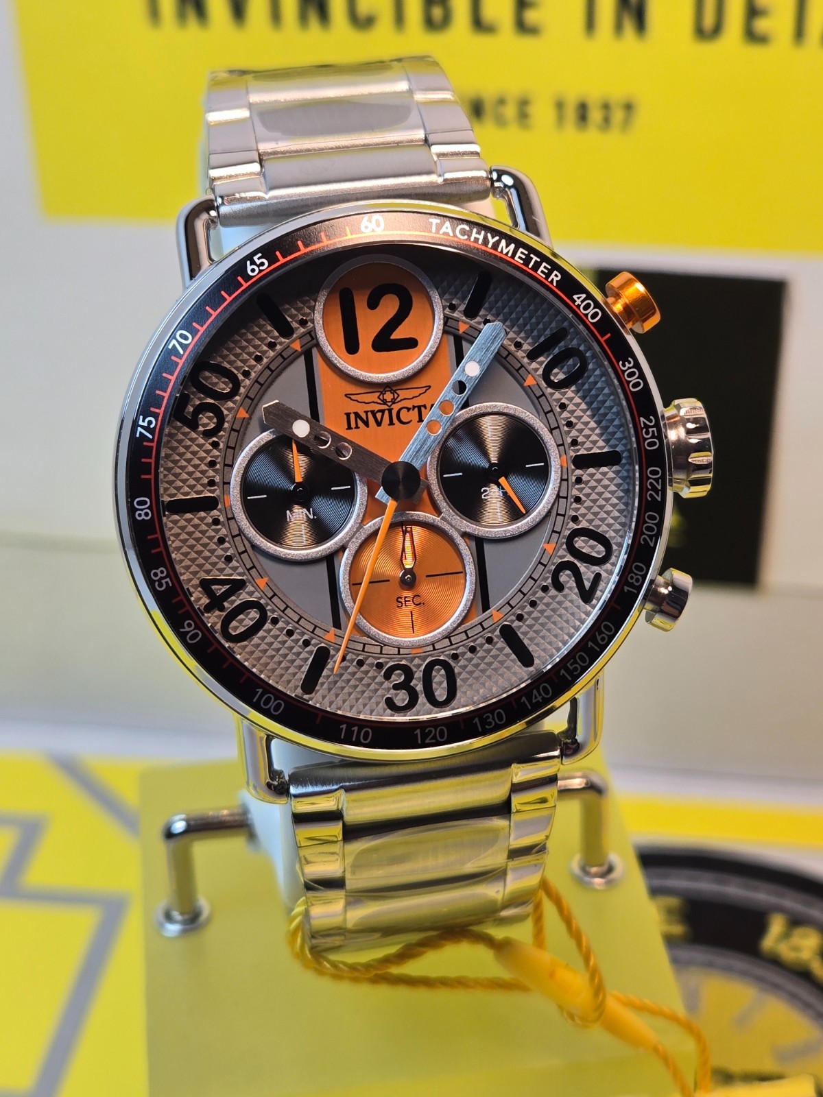 Invicta Speedway GearShift Men’s Watch Quartz 44mm, Steel w/ Orange & Black Dial