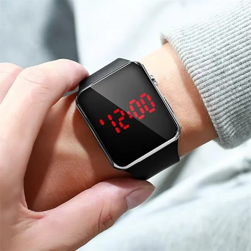 Digital Watch for Men Women LED Electronic Sport Watch Black Silicone 1pcs
