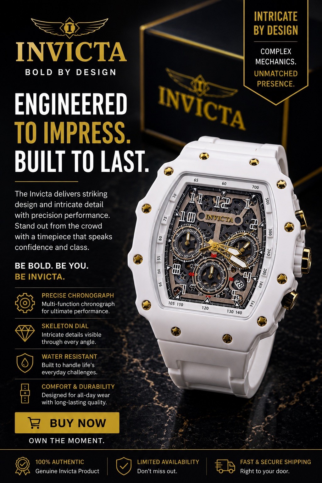 Invicta Racing Hot White Nitro Gen Men’s Watch 43mm 69700 3 Year Warranty w/Box