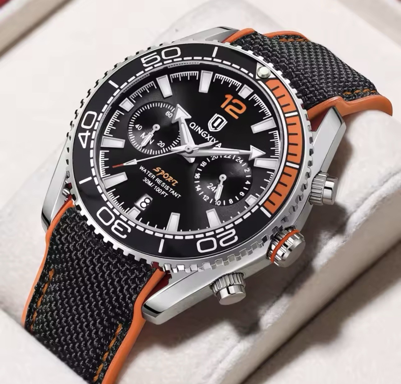 Sport Men’s Quartz Wristwatch Chronograph Rotating Bezel Date 30m