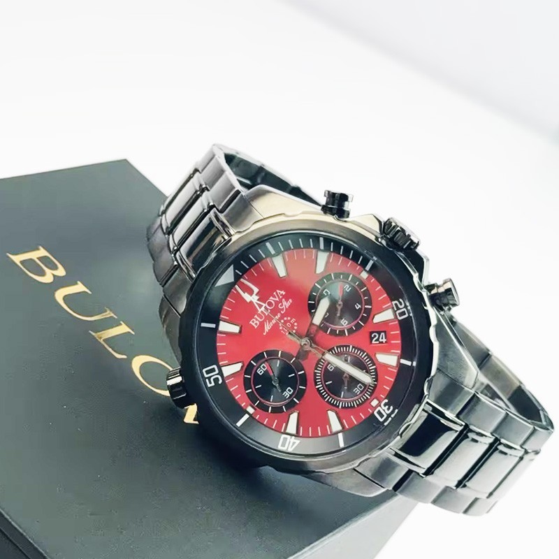 Bulova Marine Star Men’s Chronograph Quartz Watch Red Dial 98B350 43mm