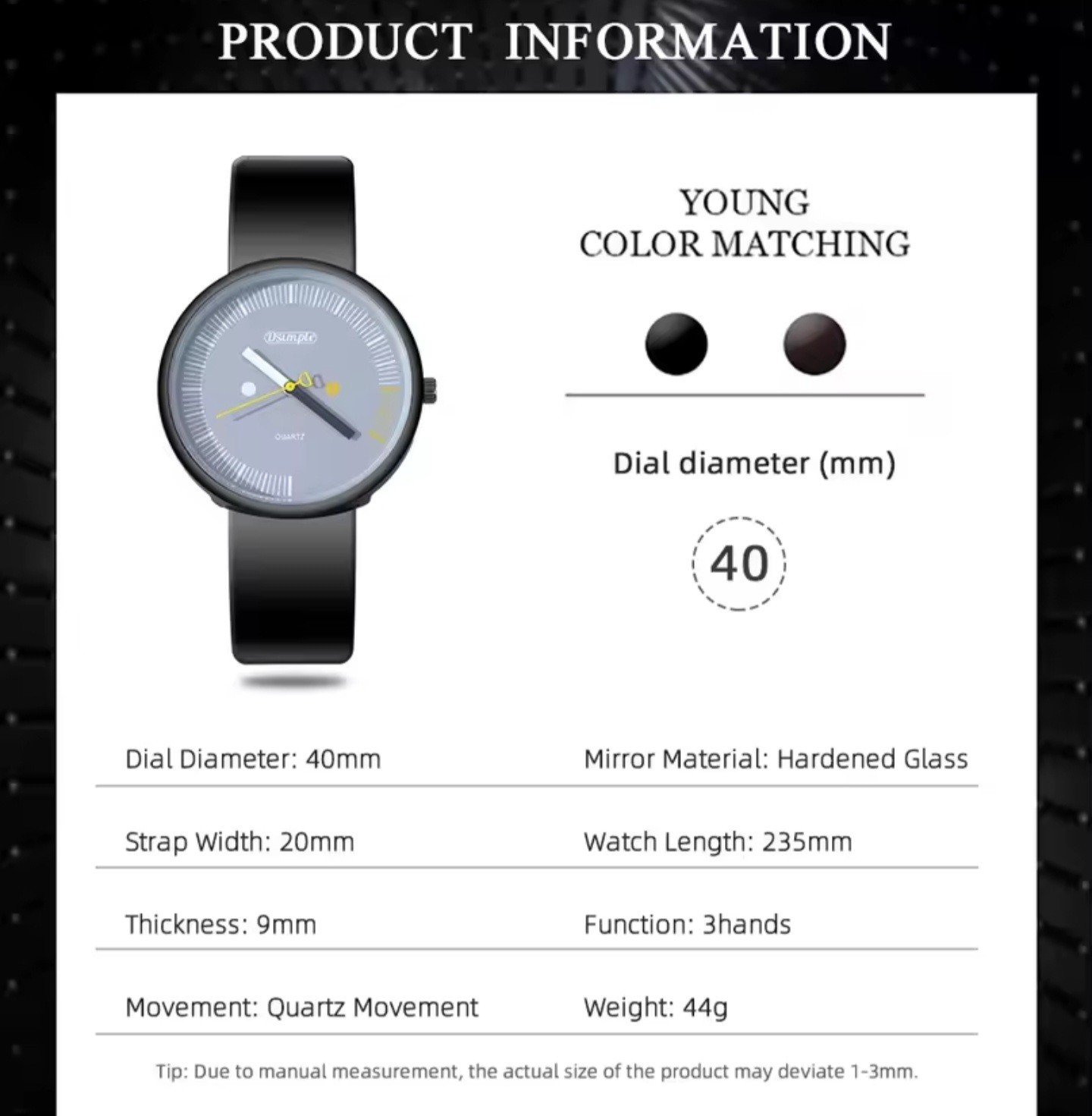 New Men’s Watch 40mm Black Matte Case Gray Dial Silicone Strap Modern Design