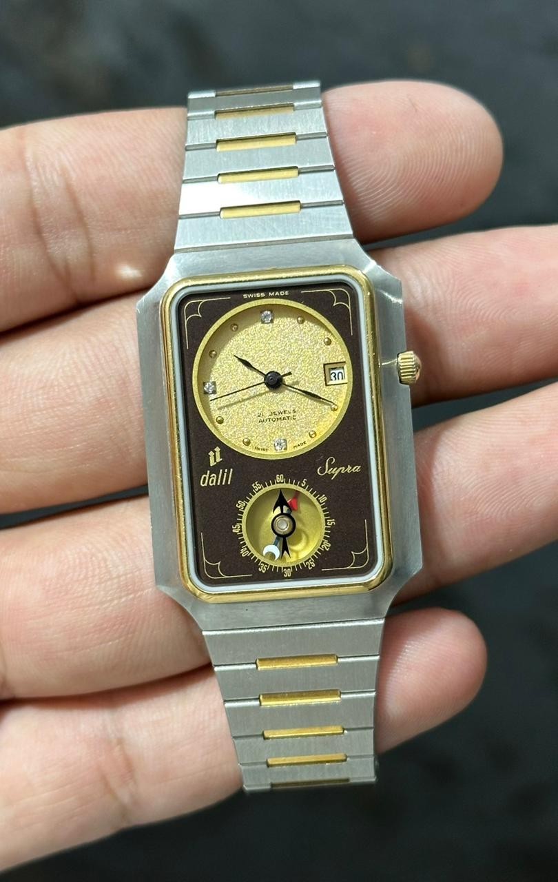 Rare Dalil Supra Automatic 21 Jewels Golden Dial Swiss Made Watch For Mens