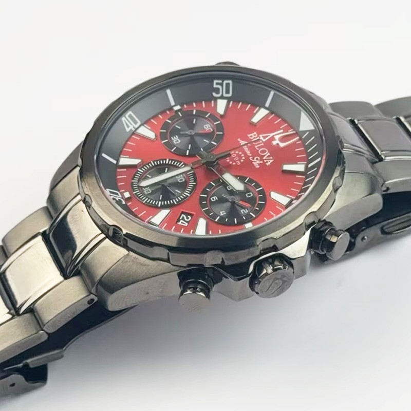 Bulova Marine Star Men’s Chronograph Quartz Watch Red Dial 98B350 43mm