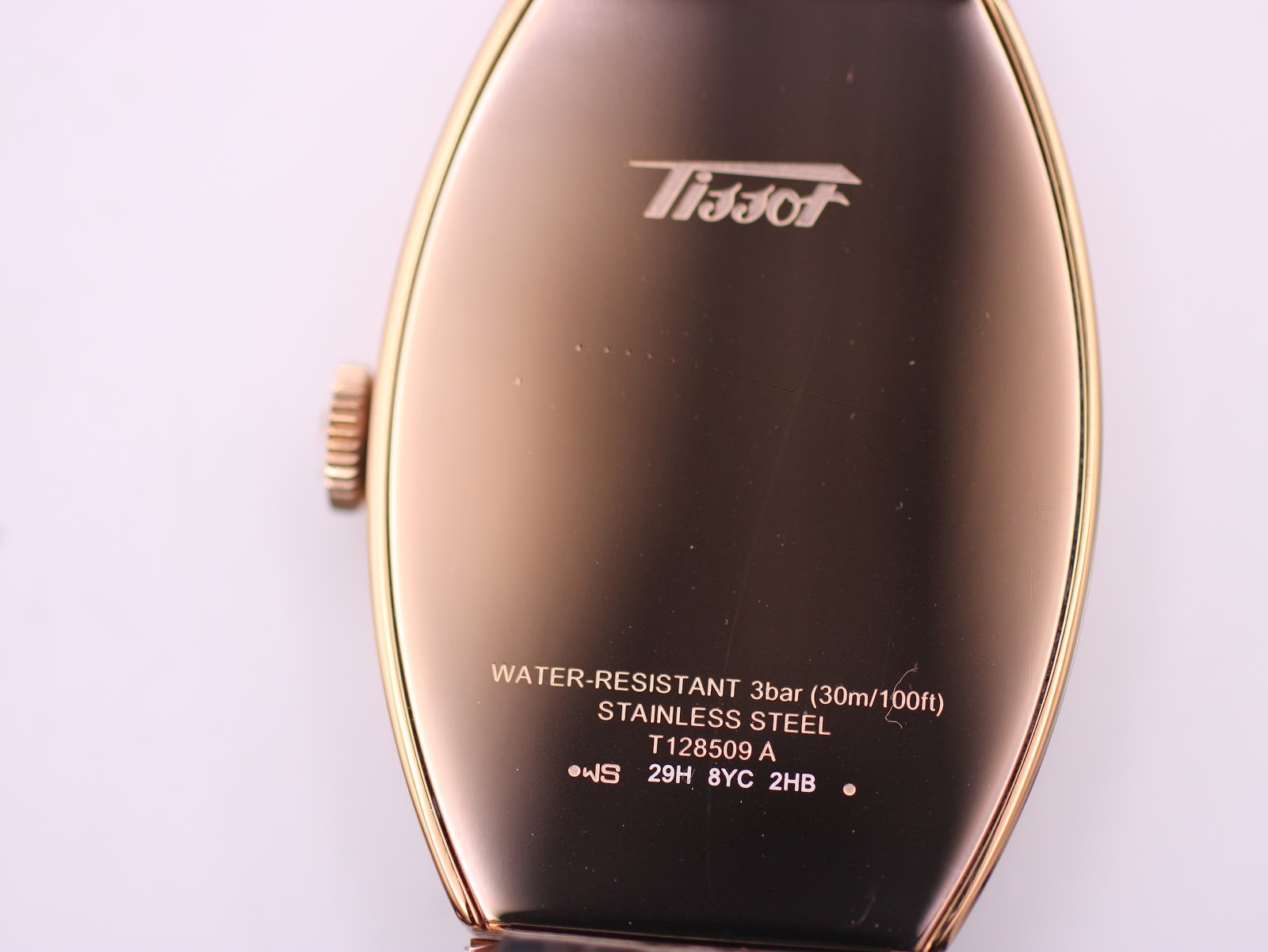 Tissot T128509 A tonneau rose gold PVD quartz watch with cream dial, original bo