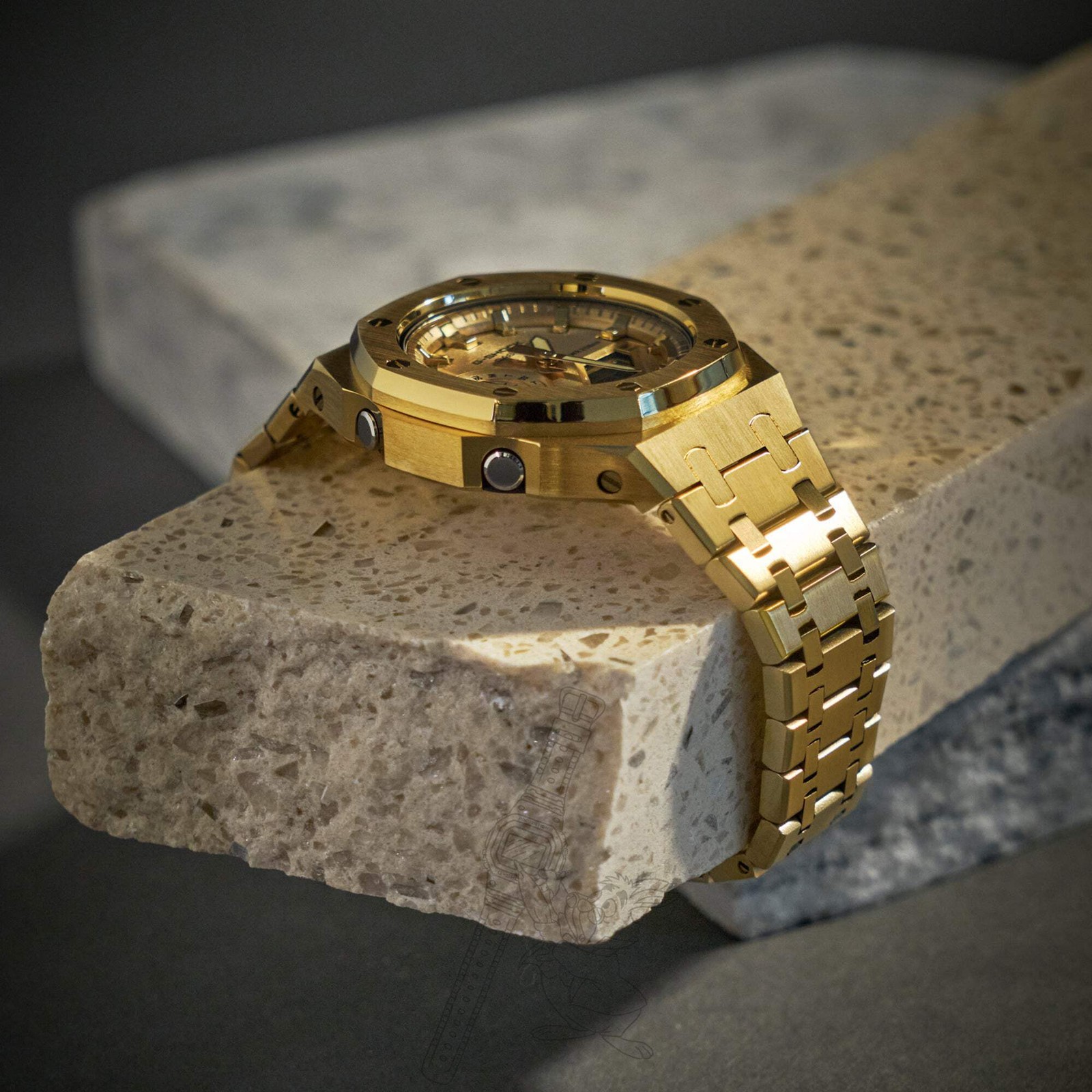 Casio GA-2100 G-Shock Watch w/ Gold Metal Case & Bracelet Mod – Gold Dial