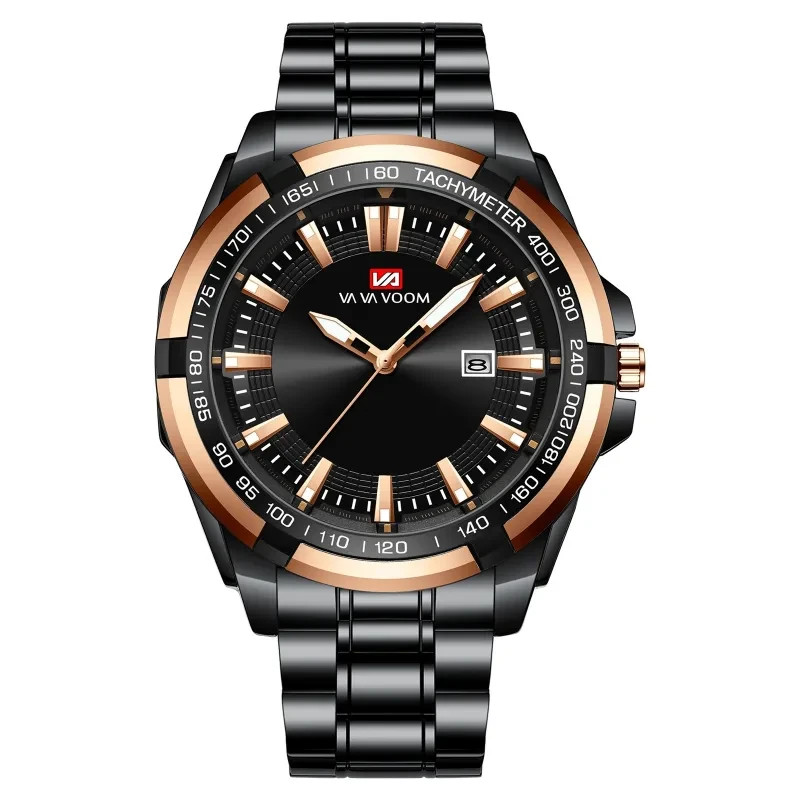 VAVAVOOM Dried Shrimp Calendar Trend Business Sports Steel Belt Luminous Watch