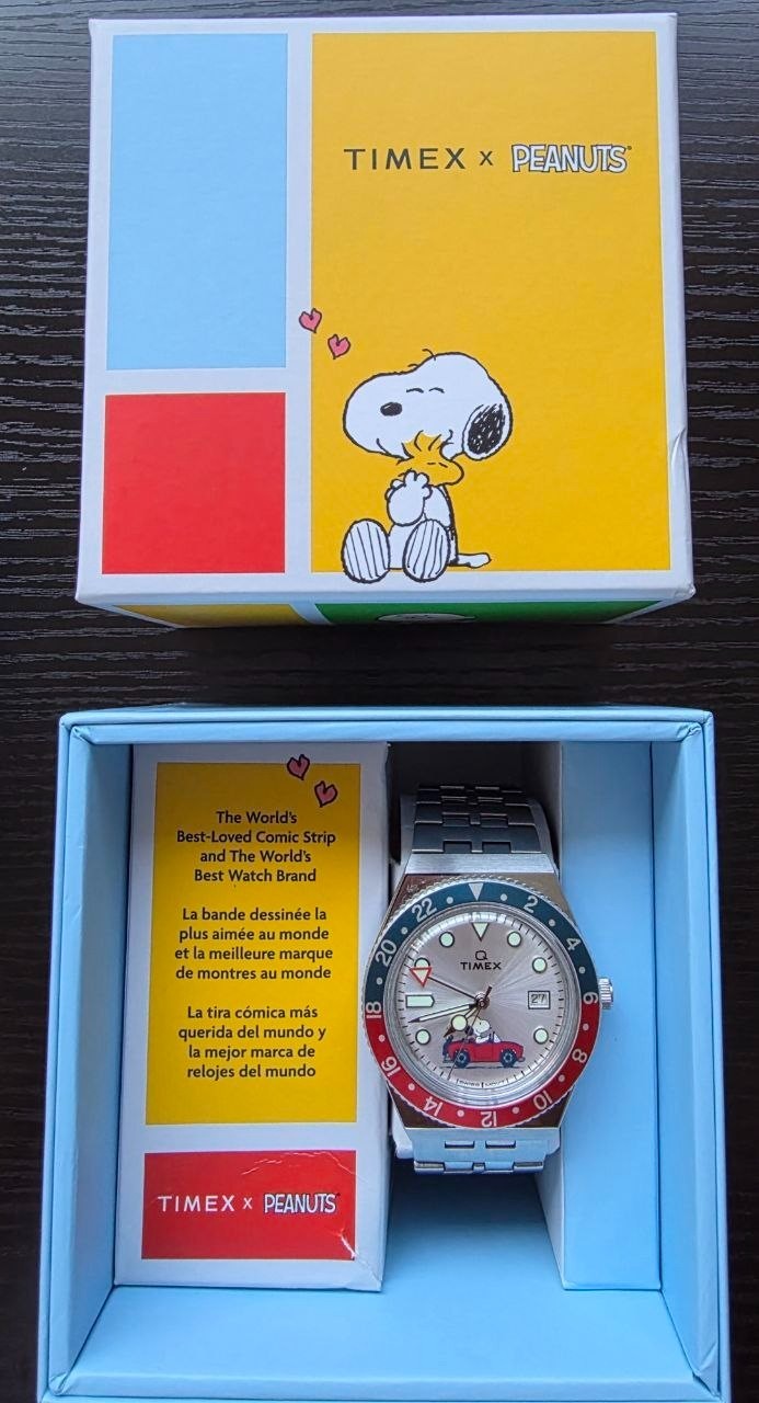 Timex Q Mens Watch GMT Peanuts Snoopy Quartz Diver Pepsi Bezel 38mm TW2V83300