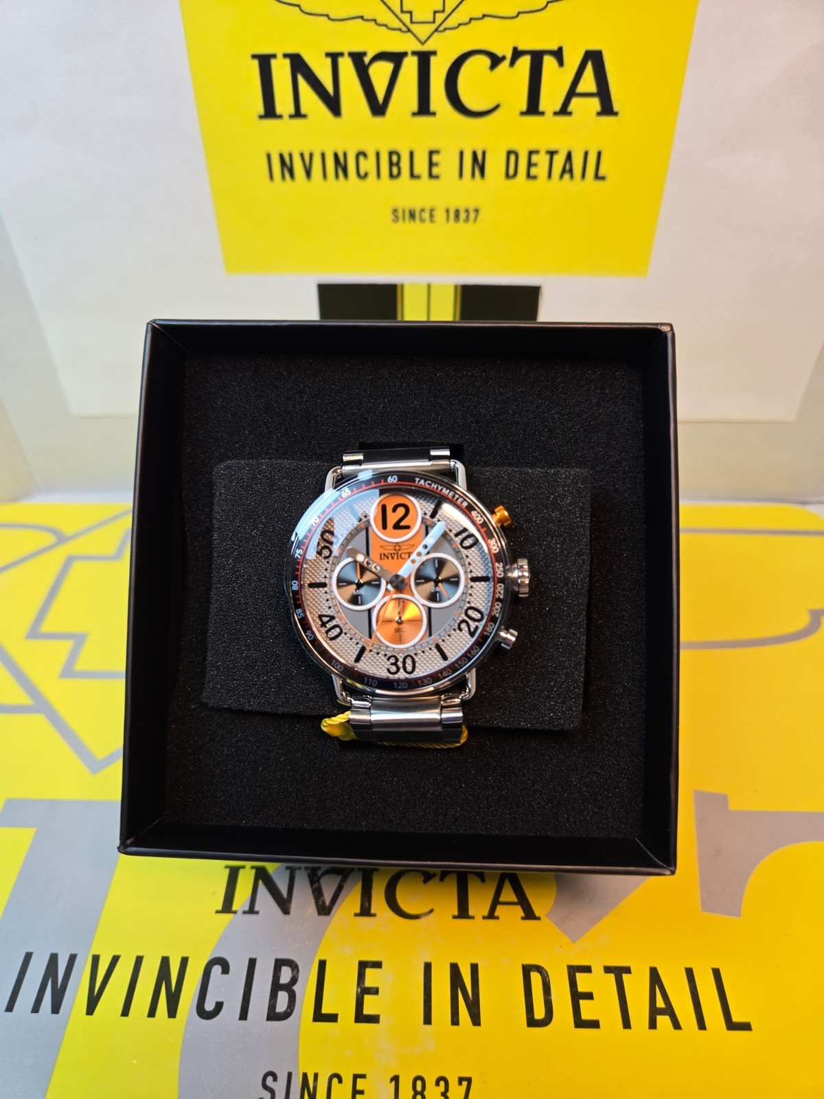 Invicta Speedway GearShift Men’s Watch Quartz 44mm, Steel w/ Orange & Black Dial
