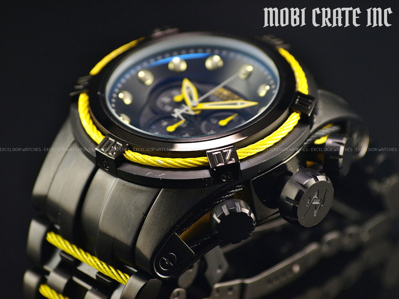 Rare Invicta 53mm RESERVE BOLT ZEUS Swiss Made Chrono Black Yellow SS Watch