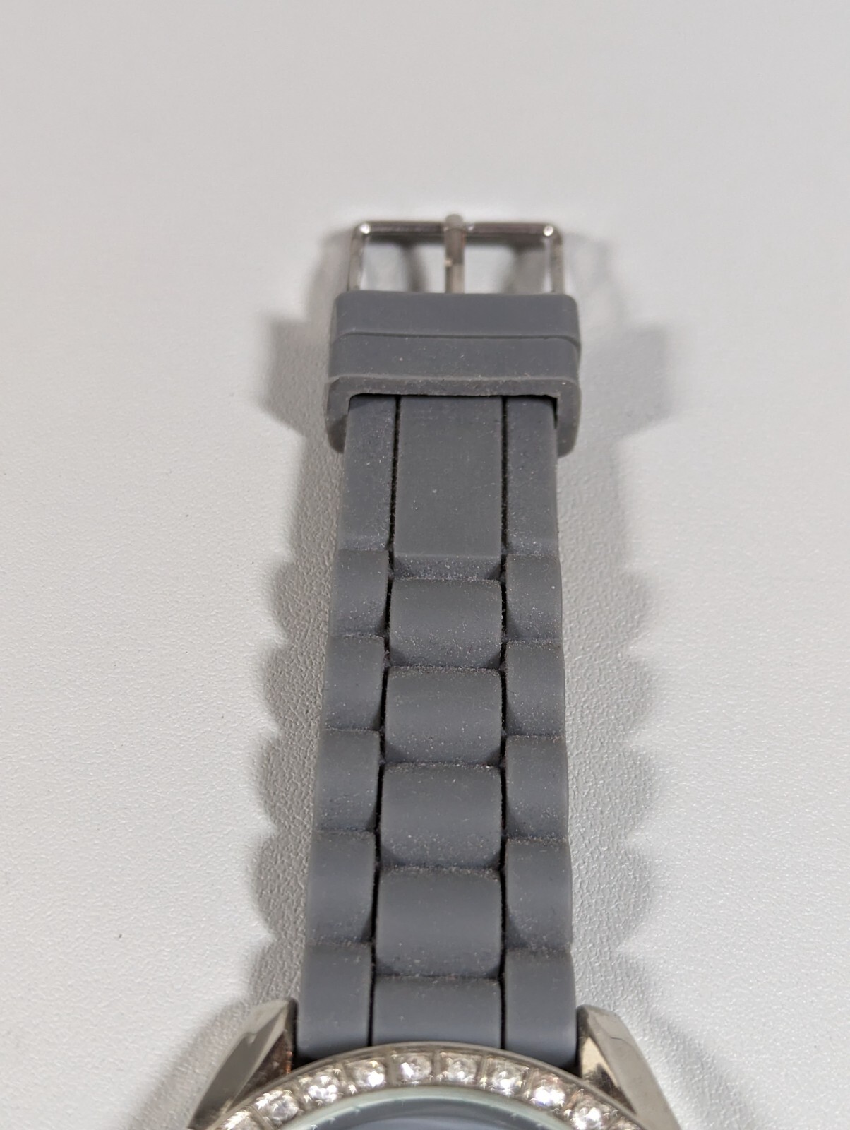 Geneva Platinum Gray Dial Crystal Accent Silver Tone Case Silicone Band Watch