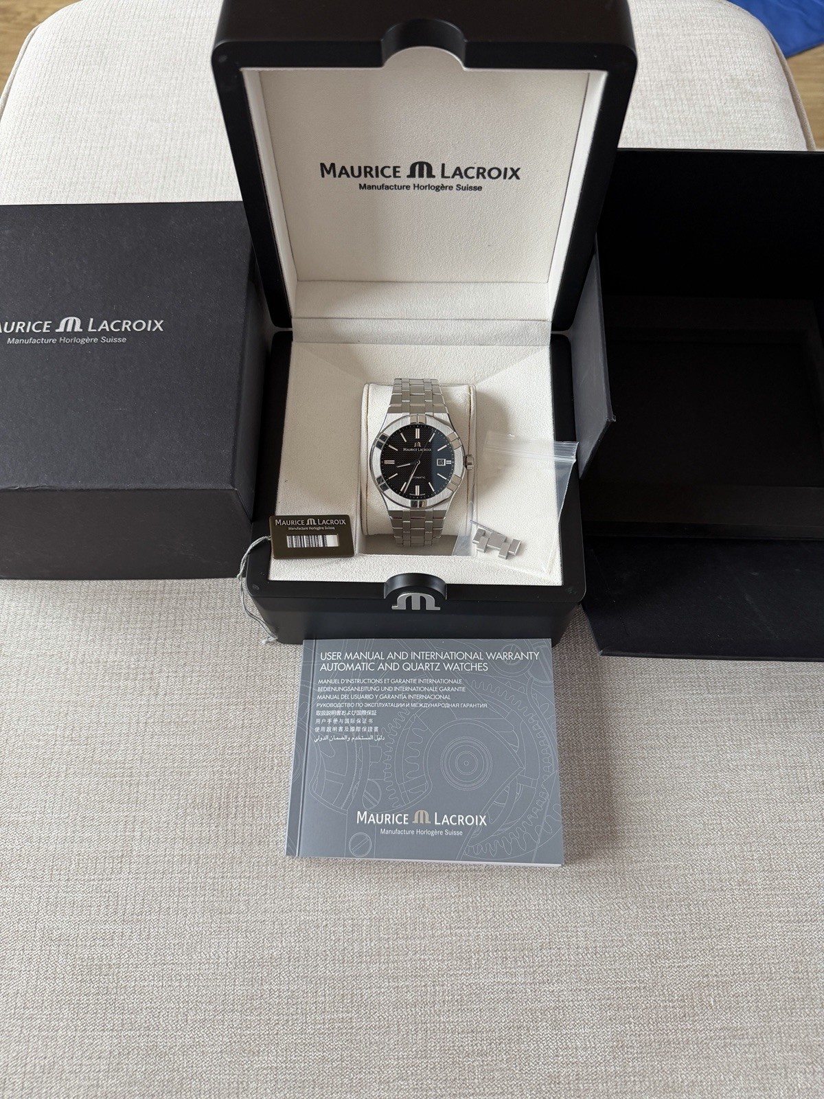 Maurice Lacroix Aikon 42mm AI6008-SS002-330 Black Dial Watch Box Papers Full Set
