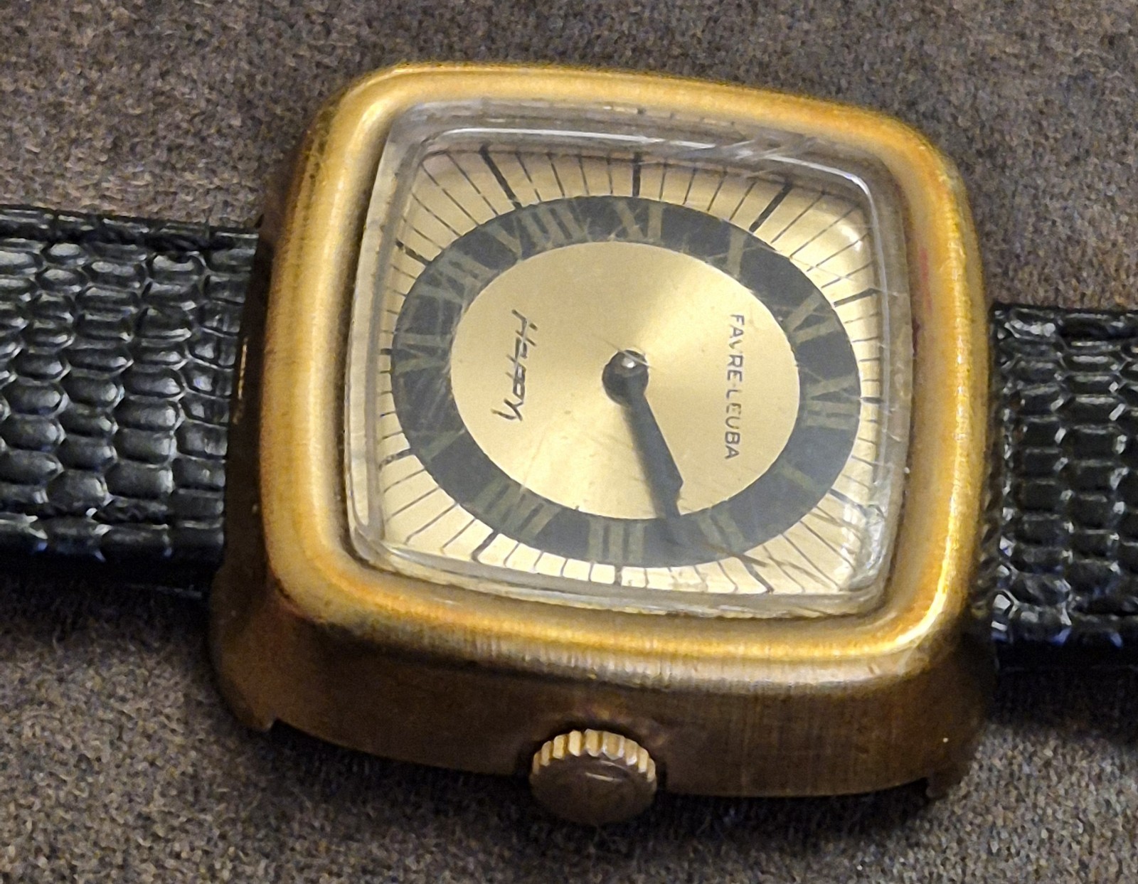 Vintage Rare Favre Leuba Happy Gold Plaque Watch 30 mm Working
