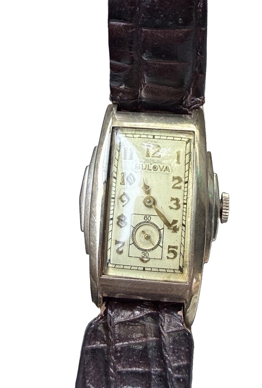 BULOVA YELLOW 10k GF 3 STEP BEZEL CASE ORIGINAL DIAL VINTAGE 194Os ART DECO RUNS