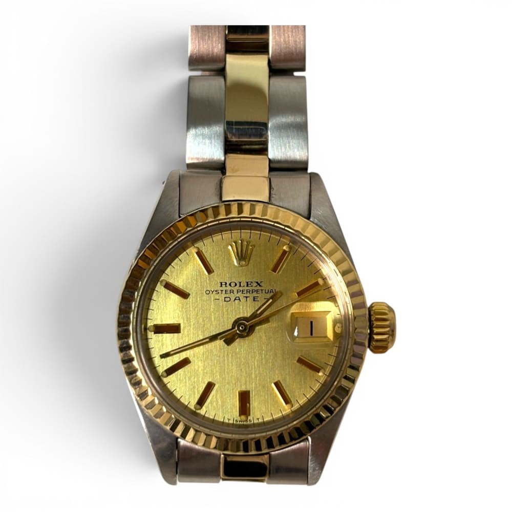 Full Set 1972 Rolex Ladies Date Two Tone 26 mm Champagne Automatic Watch 6917