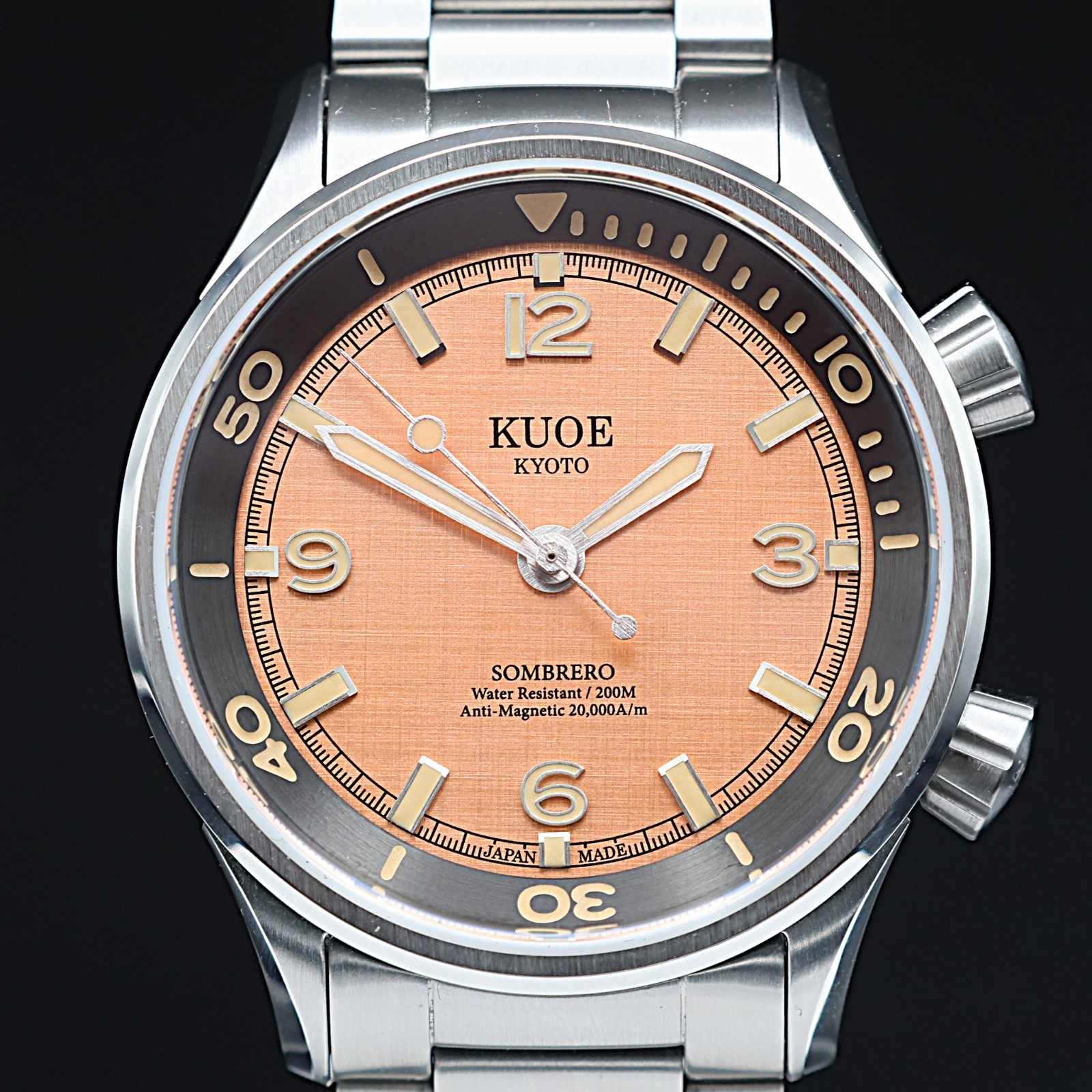 Kuoe Sombrero 90-011 Salmon Pink Linen Textured Dial Automatic Watch Full Kit