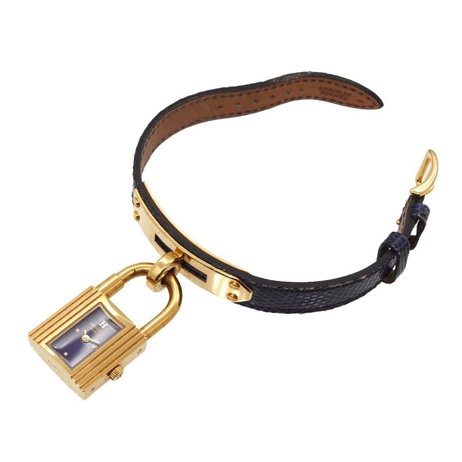HERMES Kelly Watch Vintage Women’s Quartz Navy Lizard Leather Swiss Watch