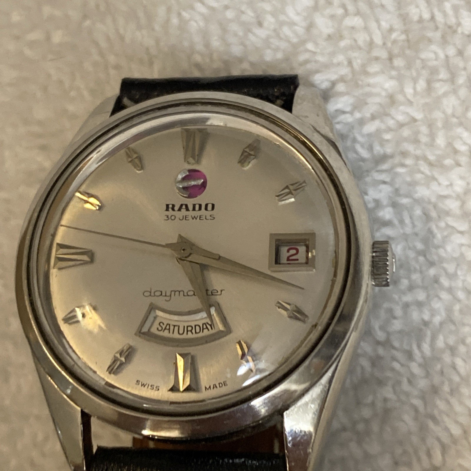 ***Vintage Rare Swiss Rado Men Wristwatch Daymaster 30 Stainless Steel Date Days