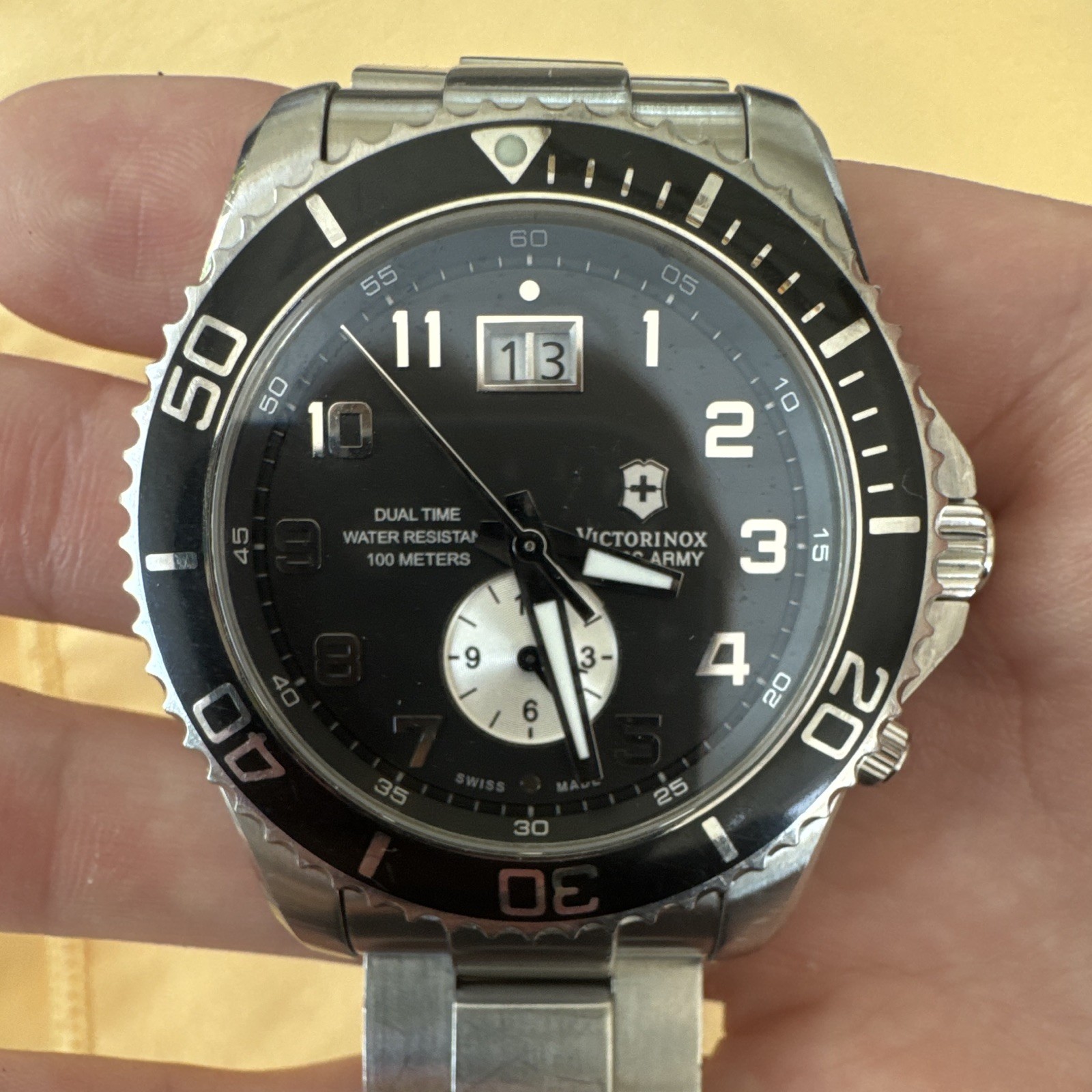 Victorinox Swiss Army Dual Time 42mm Black Dial Quartz SS Bracelet Box