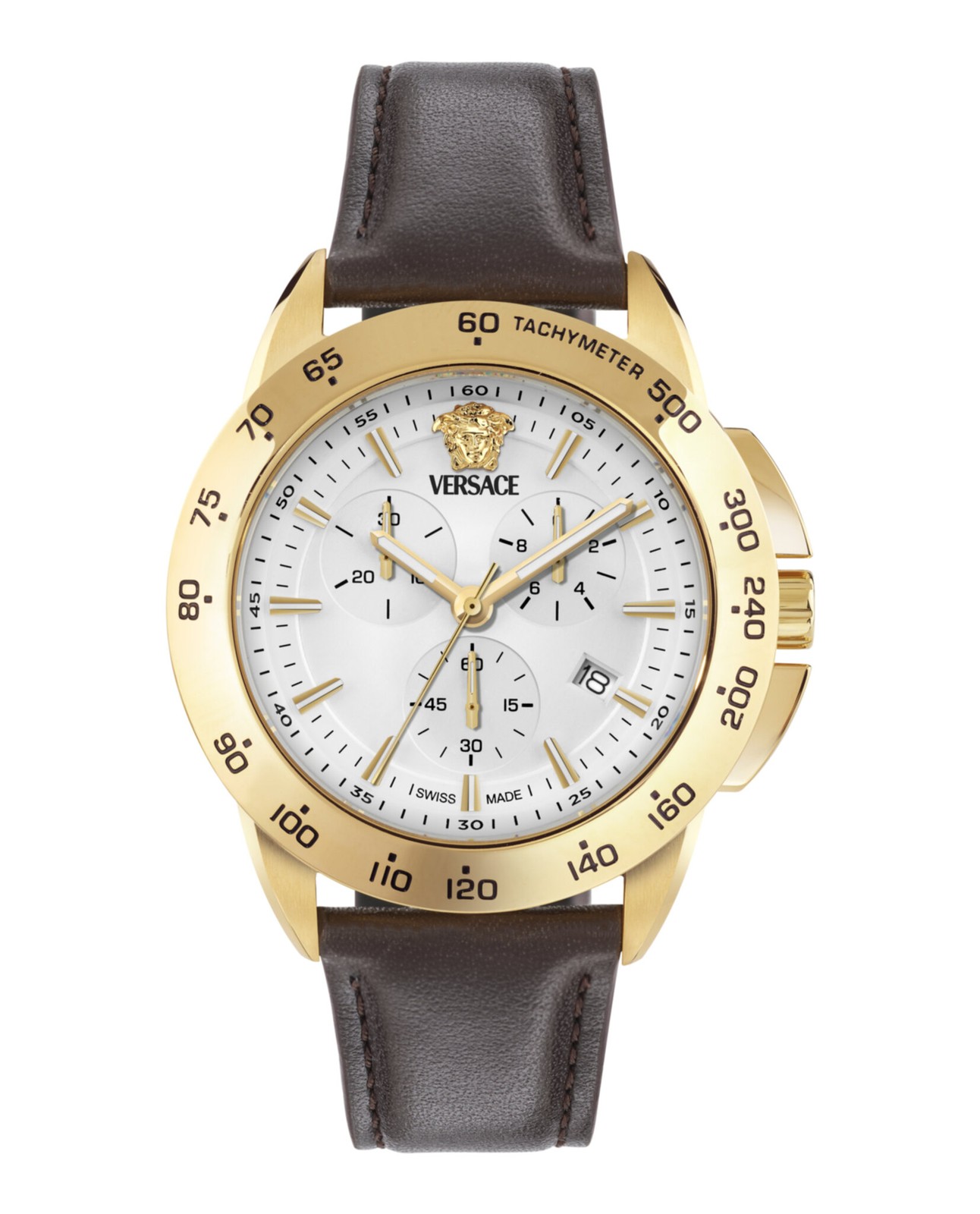 Versace Mens Gold 44mm Strap Fashion Watch