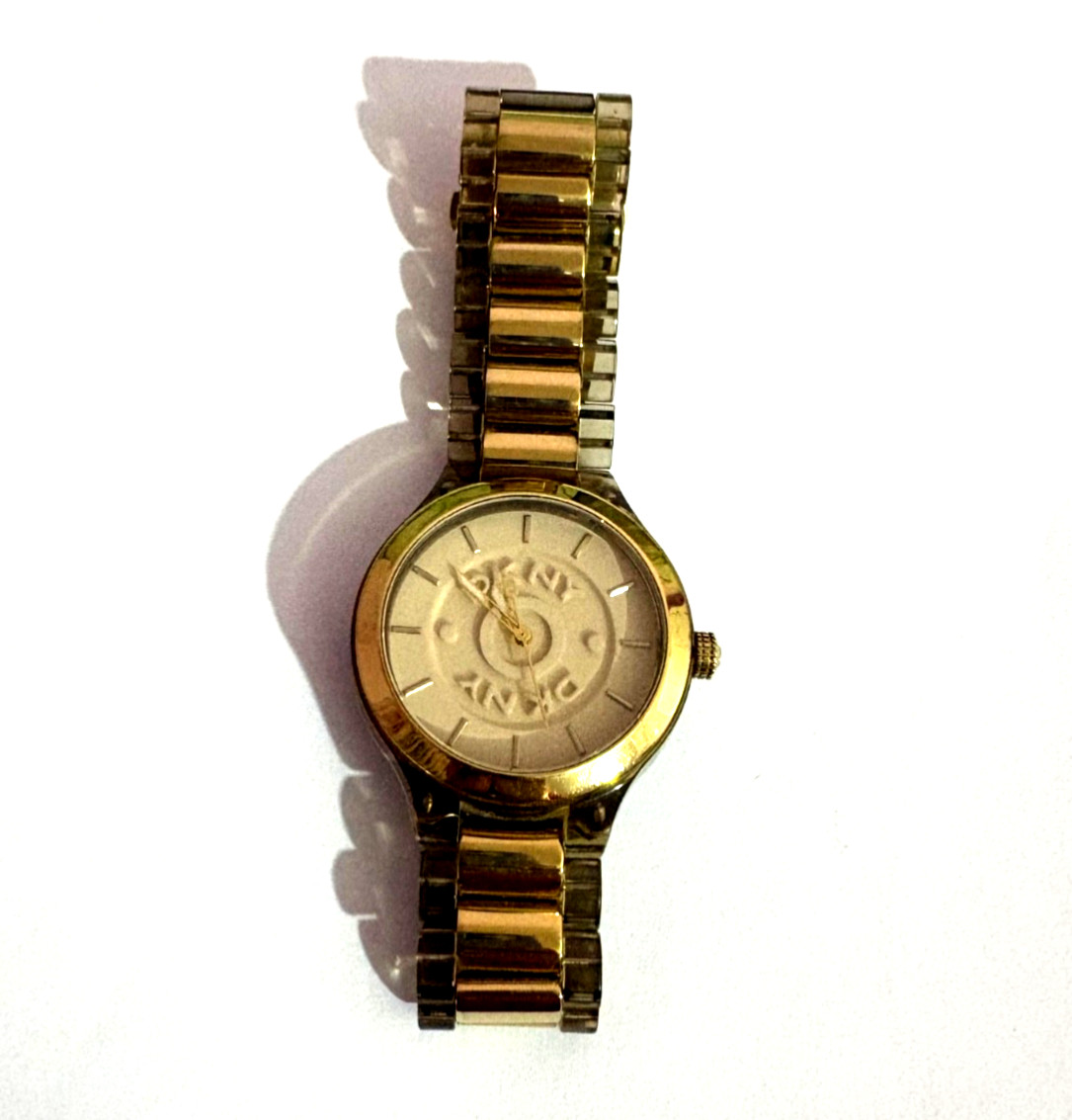 DKNY Women’s Gold Tone Gray Resin Bracelet Analog Watch Pre-Owned Working