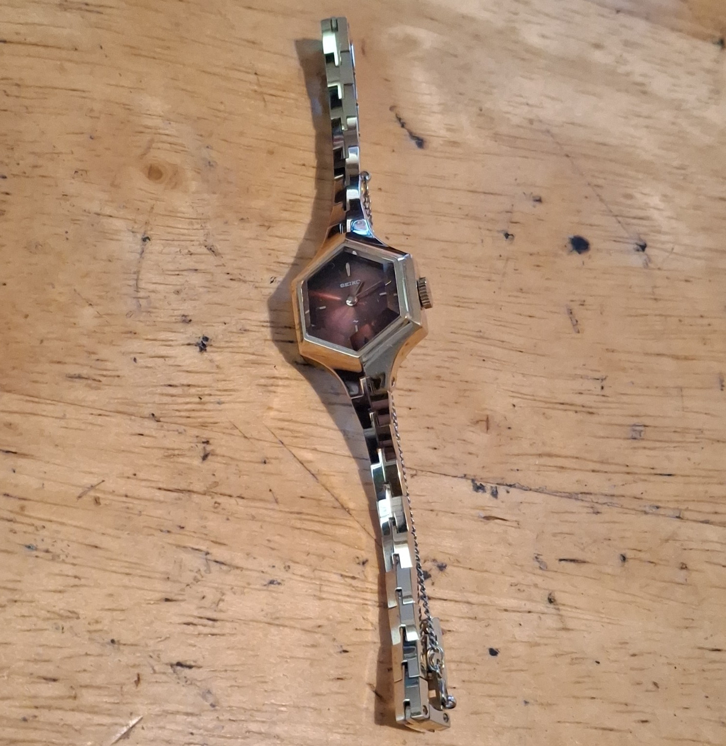 Seiko Lassale Women’s Quartz Analog Octagon Gold Bracelet Burgundy Dial