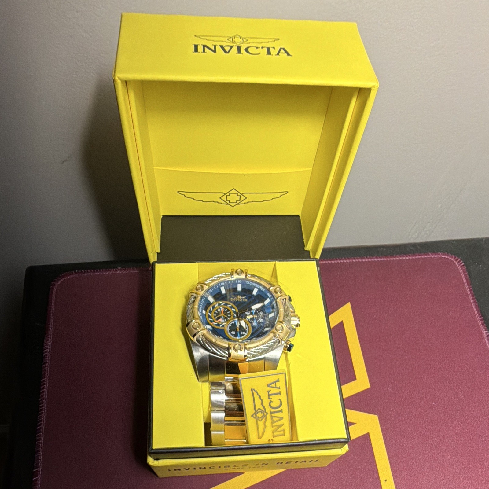 New Invicta Bolt Men’s Chrono. Quartz Blue Dial Two-Tone SS 52mm 100m (25522)