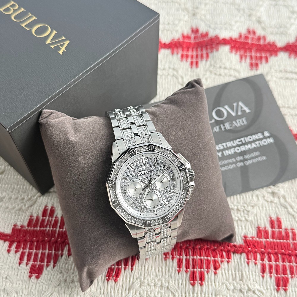 Bulova 96C134 Octava Men’s Silver Crystal Stainless Steel Quartz Watch 41.5mm