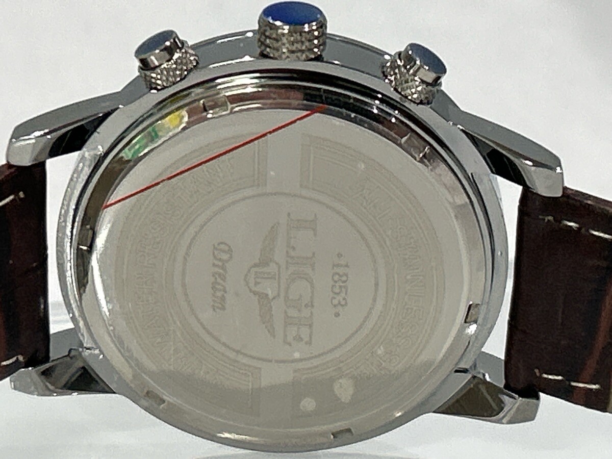 LIGE 1853 Dream White Dial, 3 Sub Chrono Stainless on Brown Leather (NJL028911)