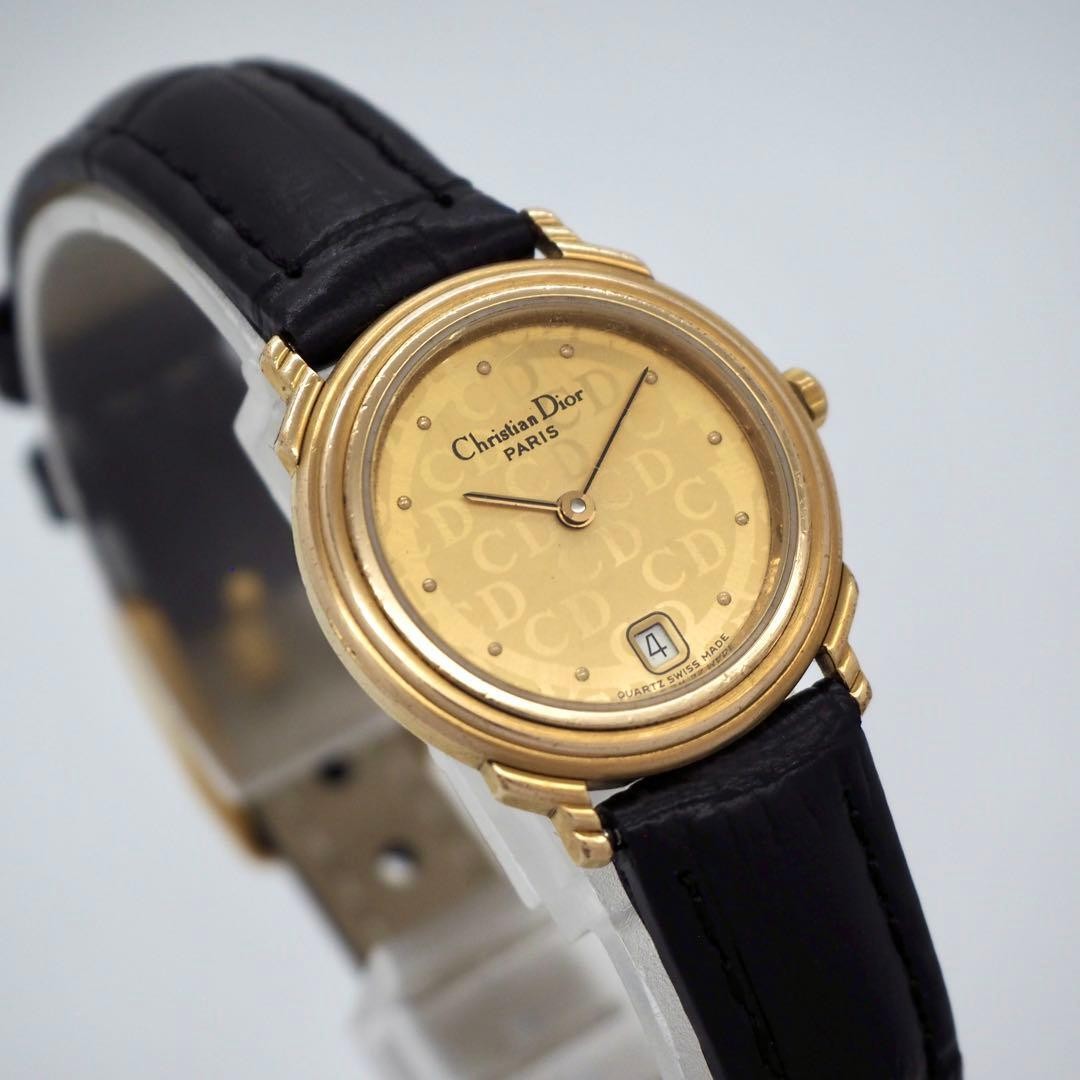 Christian Dior Quartz Ladies Vintage Watch Date Gold Logo Dial Japan