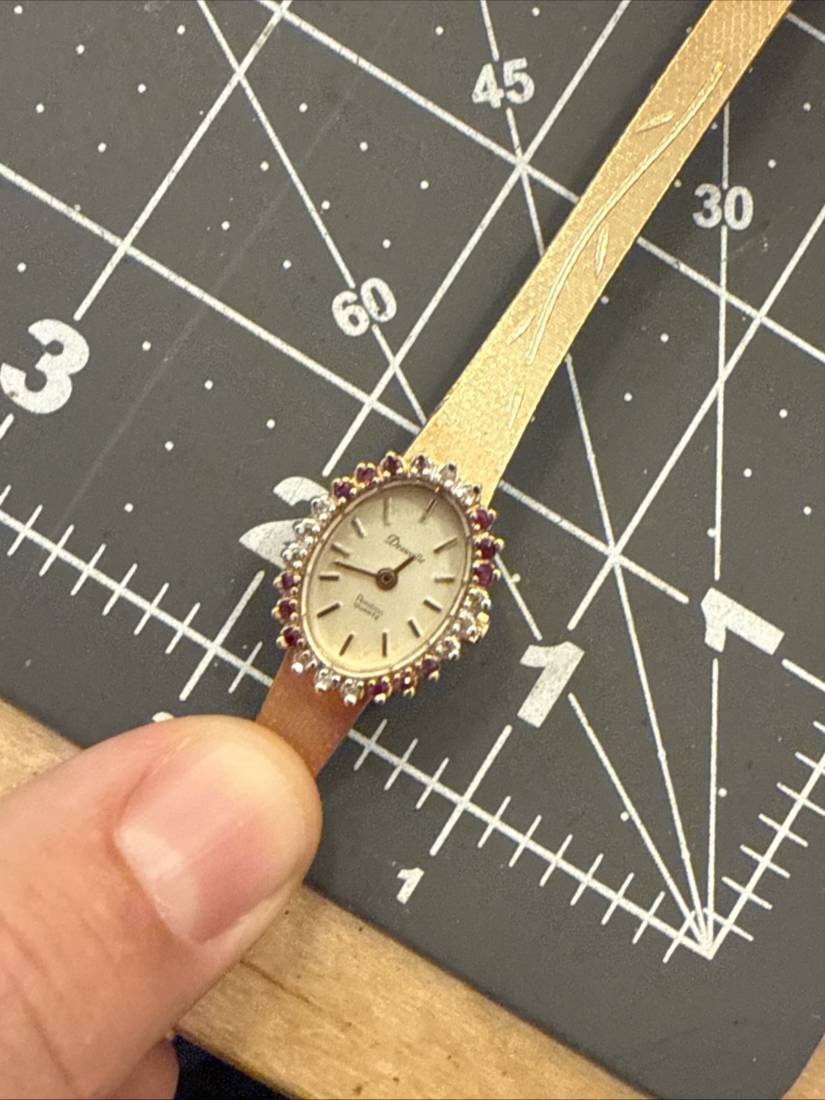 24 diamond ruby Deauville Ladies watch gold plate band new battery