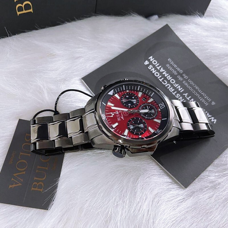 Men New Bulova Classic Red Marine Star Stainless Steel 98B350 Watch (43MM)