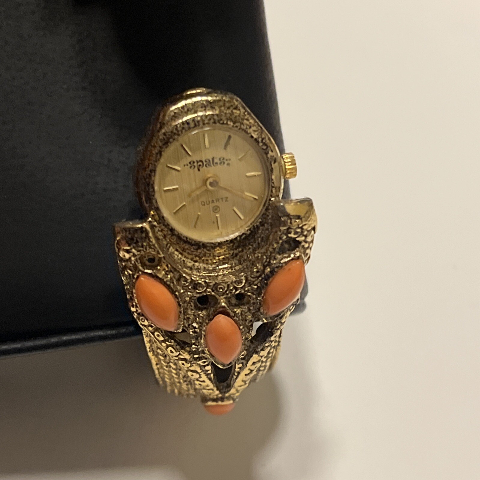 Vintage Spats Cabochon Ladies Hidden Watch Gold Orange Peach/pumpkin Color 1Size