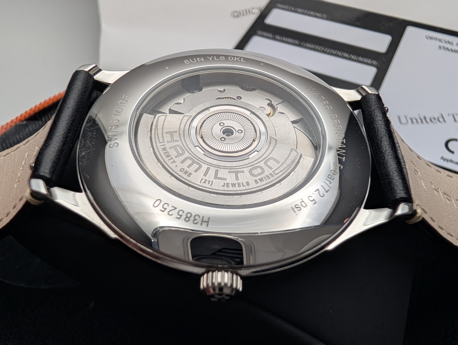 Hamilton Jazzmaster Beige Swiss Automatic Watch w/ Black Leather Strap – H385250