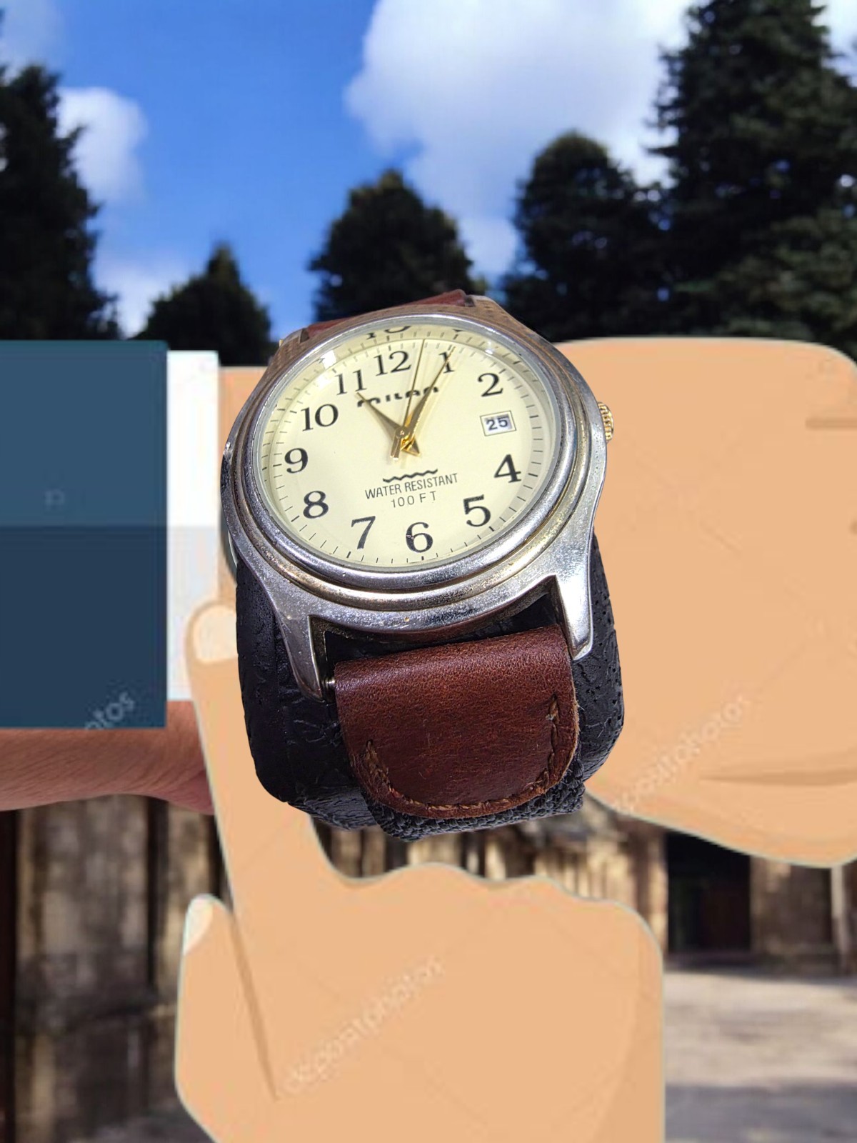 MILAN VINTAGE 37MM QZ WATCH, W. R., LEATHER /CANVAS BAND, NEW 🔋