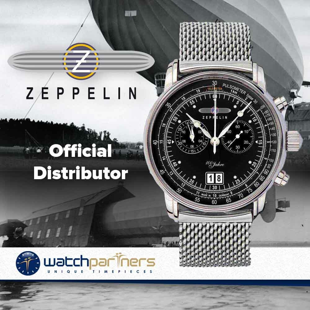 Zeppelin 100 Years Watch Black dial 12 Hour totalizer Big date 5ATM WR 7690M-2