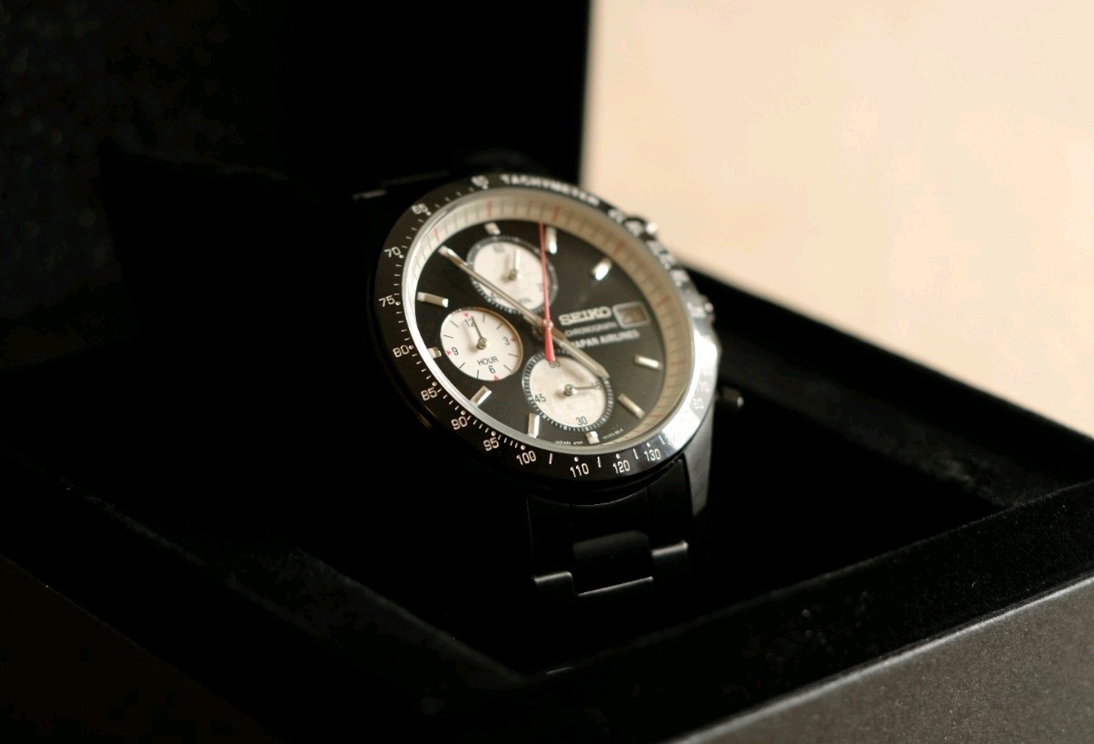 [Rare] Black JAL x Seiko Chronograph JDM Stainless steel PVD Made In Japan