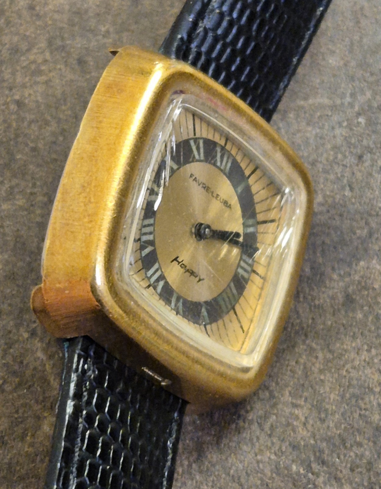 Vintage Rare Favre Leuba Happy Gold Plaque Watch 30 mm Working