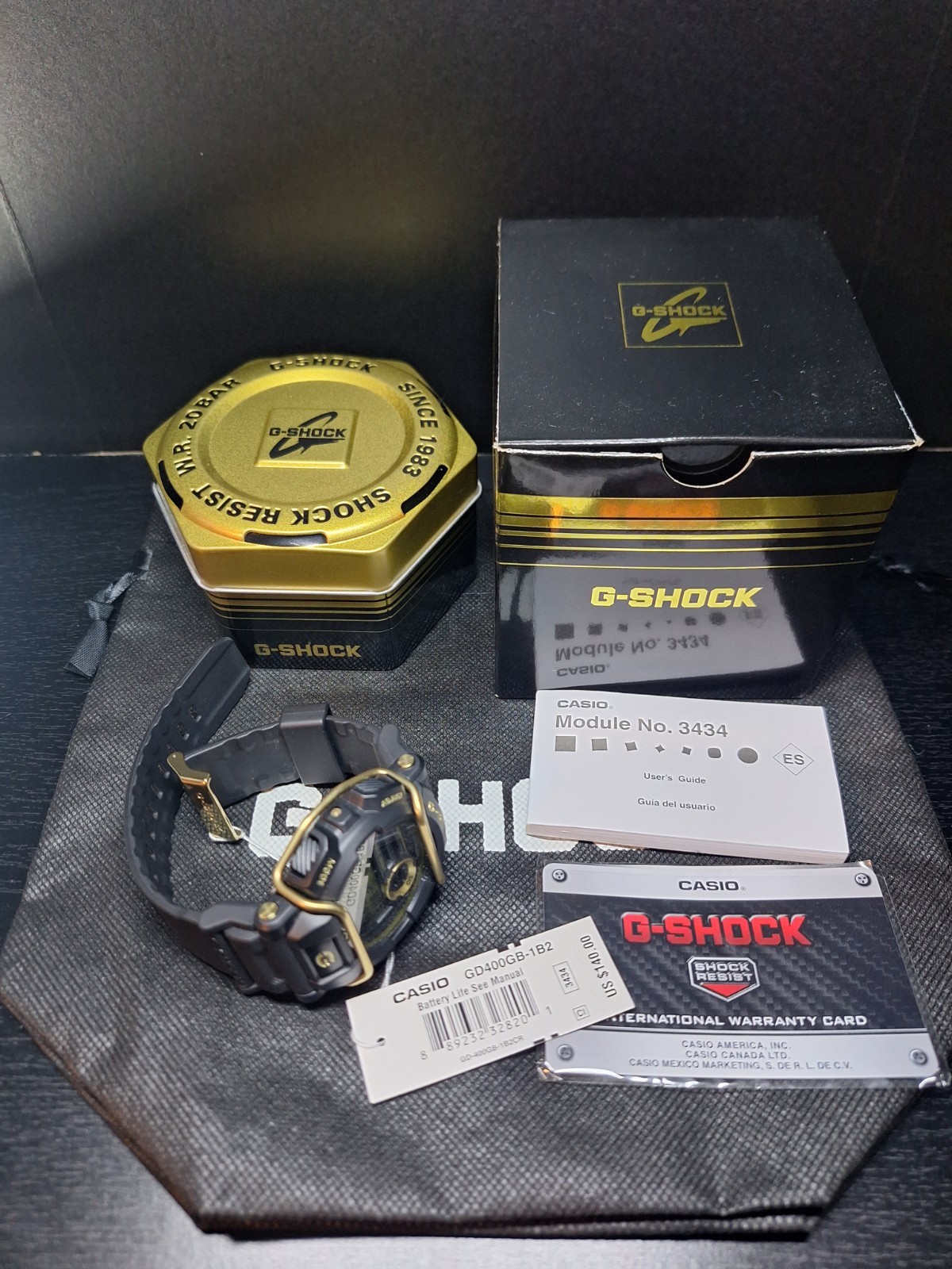 Casio G-SHOCK GD-400GB-1B2 Shock Resistant Digital 200m Black/Gold Box