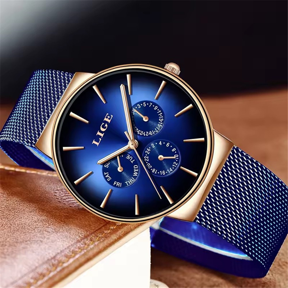 LIGE Men Watches Fashion Ultra-Thin Dial Male Business Weekdays Steel Wristwatch