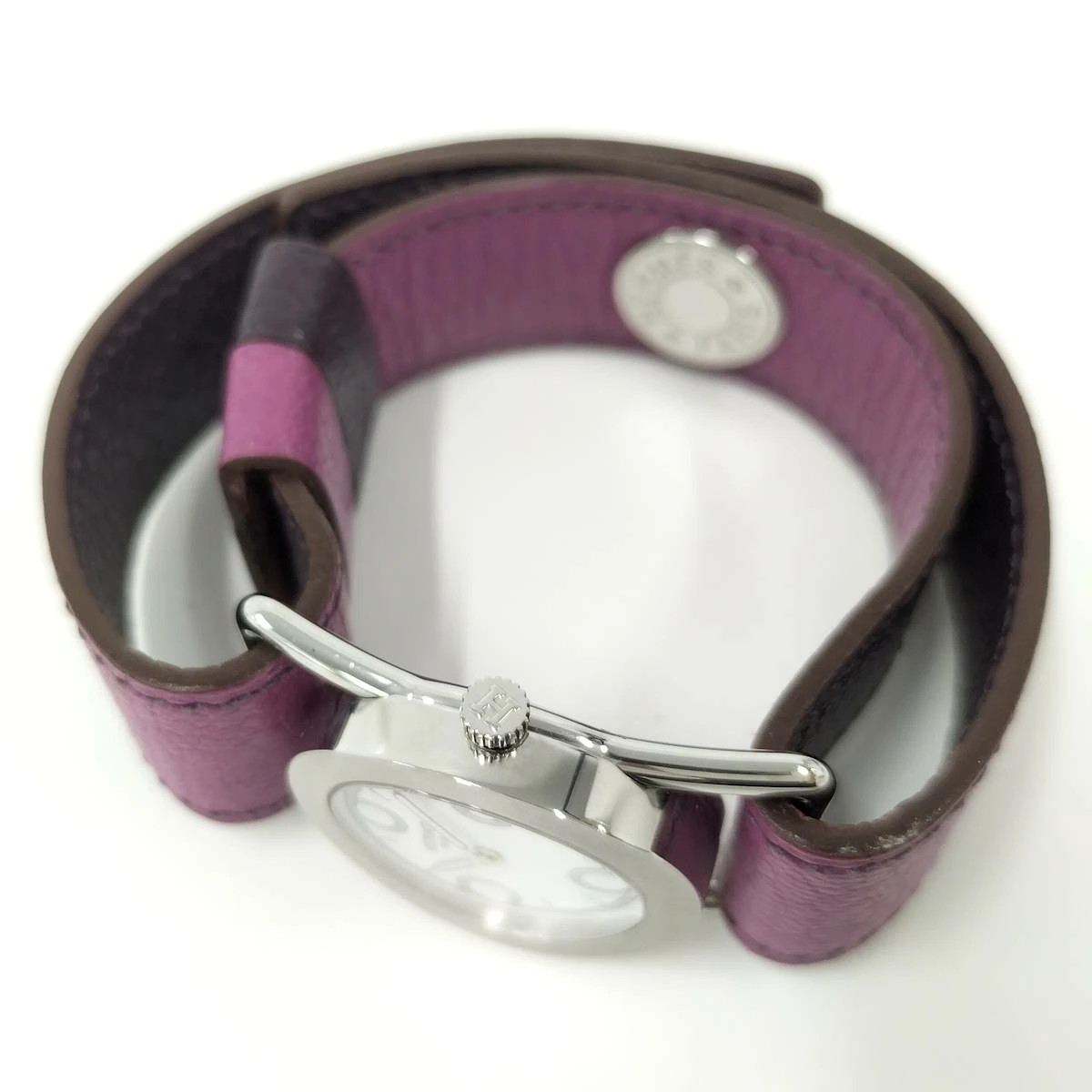 [B1R] Hermes Valenica Watch Ladies Leather Purple Strap White Dial [x8s]