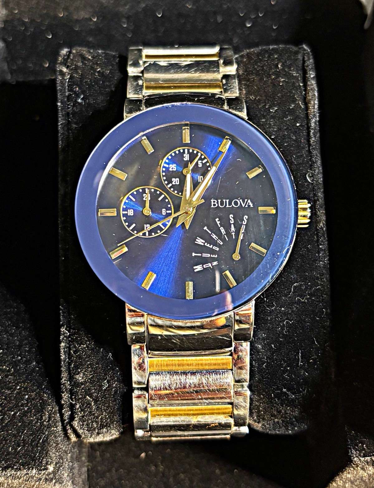 Bulova Women’s Two-Tone Stainless Quartz Day/Date 34mm Blue Dial w/ Box