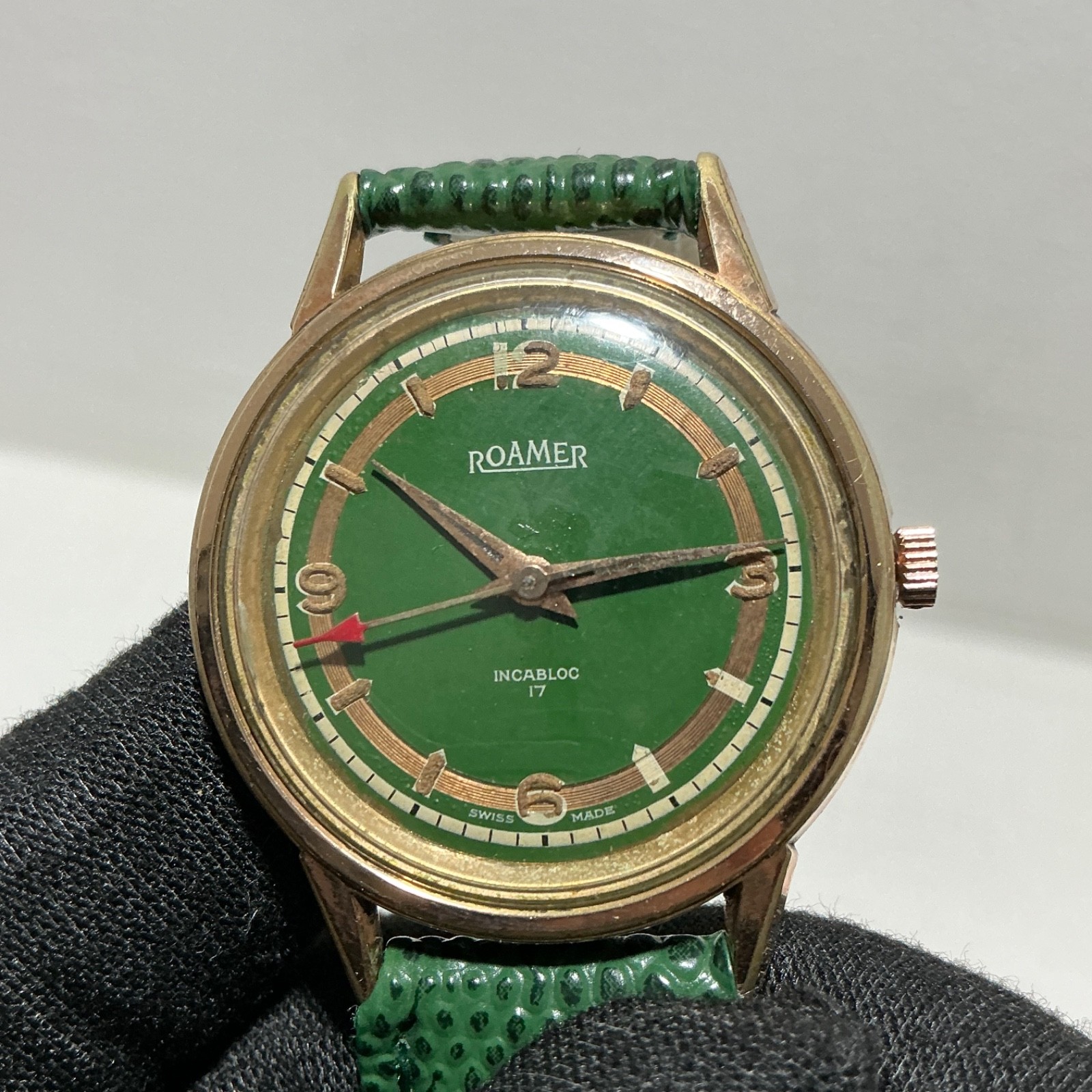 Vintage Roamer Swiss Green Dial Incabloc 17 Manual Wind Watch ~35m